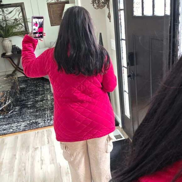 Lauren Ralph Lauren Womens Quilted Jacket Hooded Red Full Zip Cotton XL Barn - Picture 15 of 16